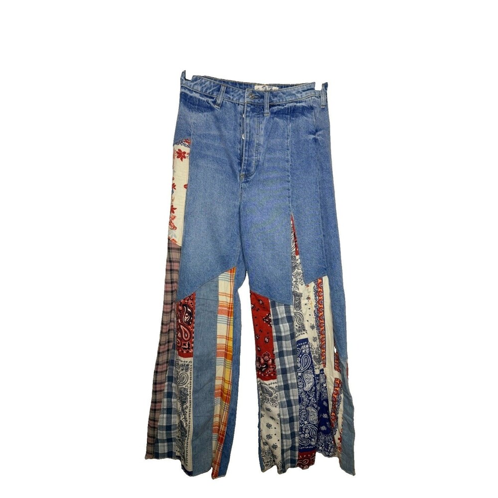 Free People Cortez Pieced Jeans We The Free Patchwork Flare Blue 27 - Picture 3 of 15